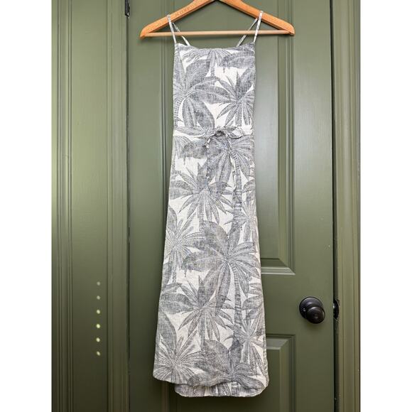 Marine Layer Lily Dress in Geo Palm Tropical Linen Print Black White Medium - Picture 3 of 9